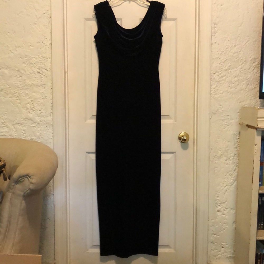 Lush blue velvet cowl neck maxi dress, size 6